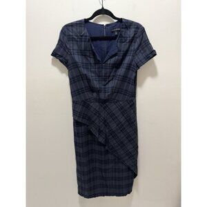 Banana Republic Navy Plaid Ruffle Sheath Pencil Dress‎ Size 10